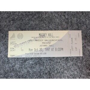 October 20 1997 JETHRO TULL Concert Ticket Stub Masssey Hall Toronto Ontario